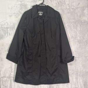 Eddie Bauer Women’s Black Fully Lined Trench Full Button Jacket Size XL